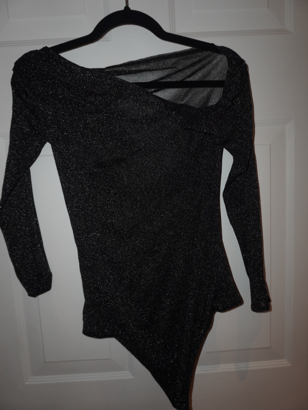 Abercrombie & Fitch Black Metallic Asymmetric Long-Sleeve Bodysuit